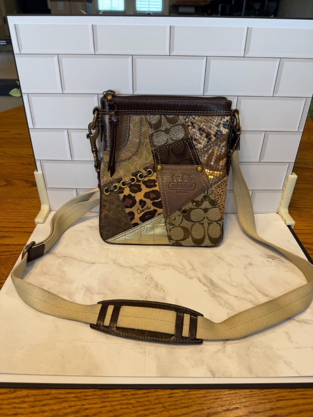 Coach Patchwork Signature Animal Print Crossbody Bag
